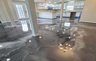 This image shows a commercial space with a newly painted floor.